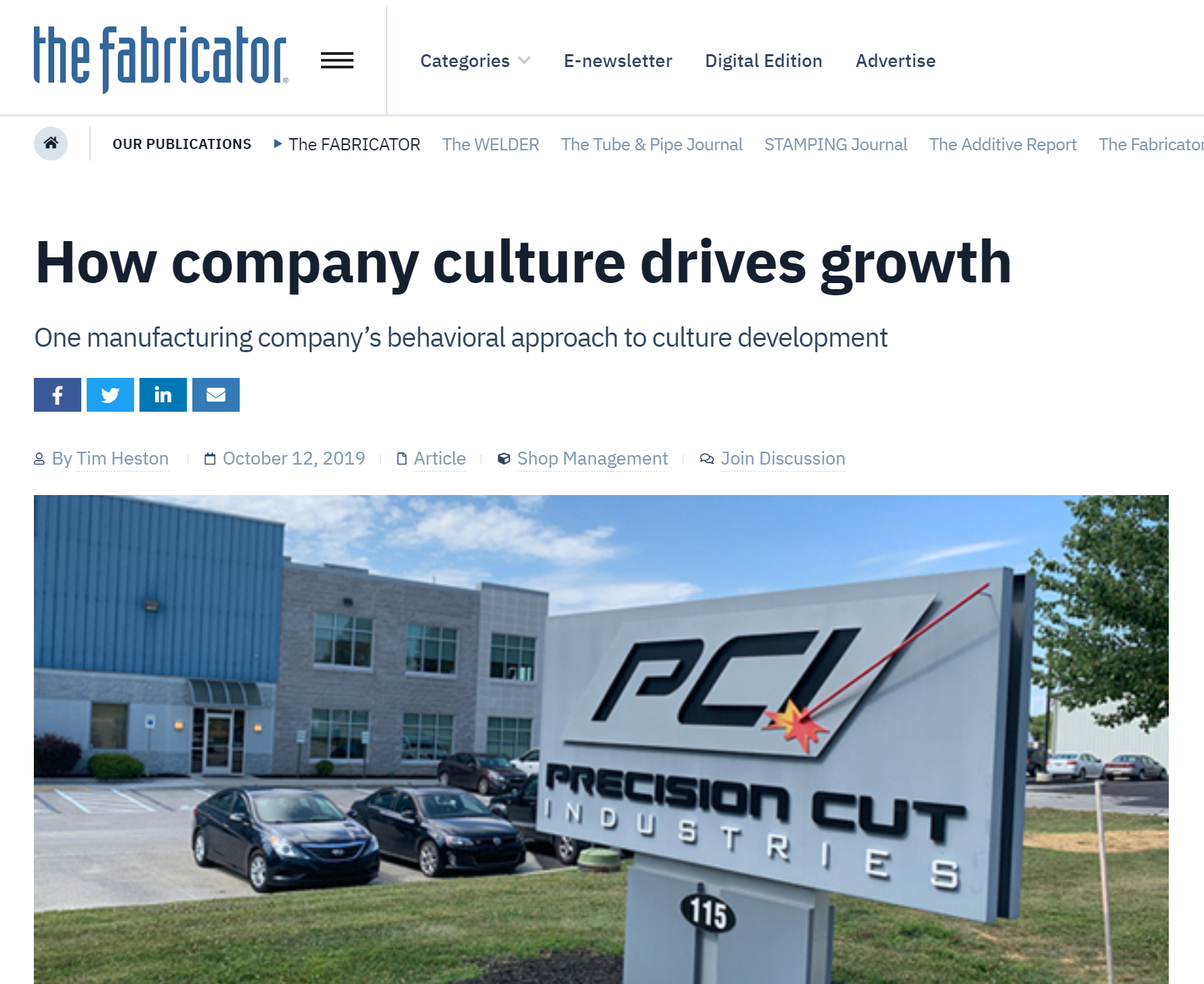 Article about Precision Cut Industries growth